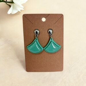 Green Fan-Shaped patterned handmade Earrings